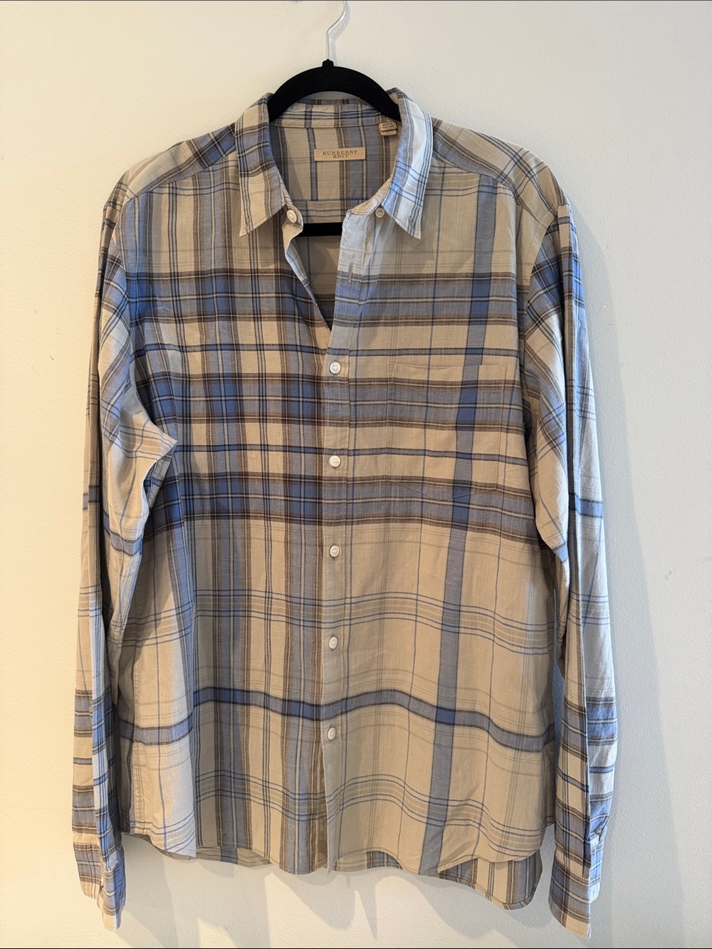 Burberry Brit Men’s Blue & Cream Plaid Long-Sleeve Button-Down Shirt